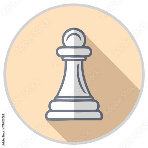 Simple flat design icon of a white chess pawn with a long shadow