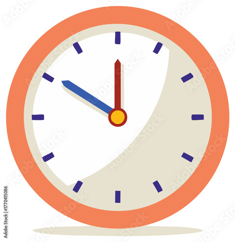 Analog Wall Clock Displaying Time Illustration with Orange Frame and Bold Hands Cartoon Design