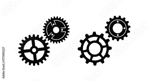 Arrangement of black gears showing mechanical components and industrial design