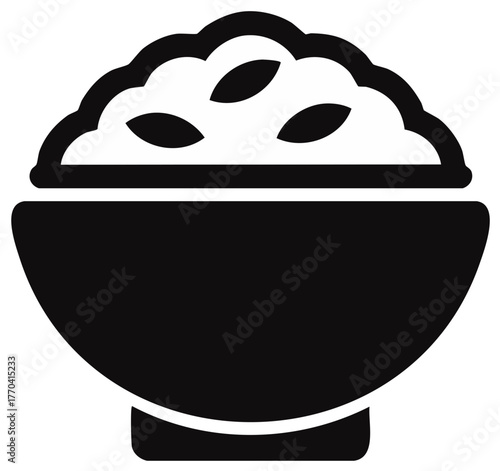 Stylized graphic icon of a full meal bowl brimming with healthy rice or cereal grains
