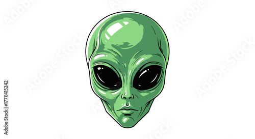Green alien face illustration isolated on white
