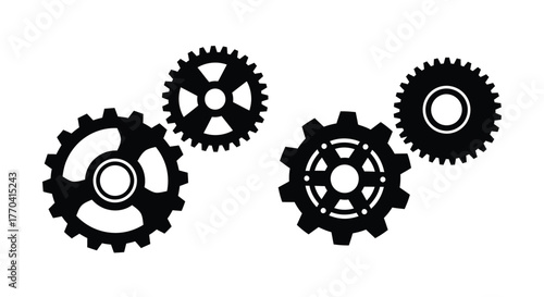Interlocking black gears arranged in a simple mechanical design illustration