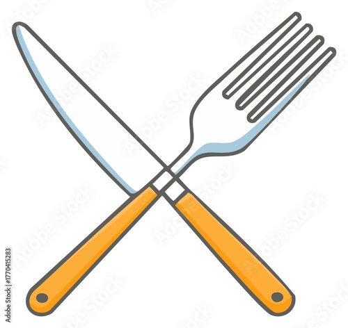 Crossed fork and knife illustration. Simple cutlery icon for restaurant, food, and dining concepts.