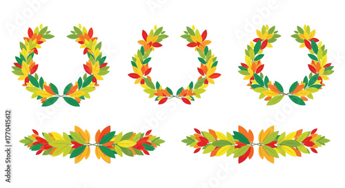 Colorful floral wreaths and garlands vibrant tropical leaf designs displayed