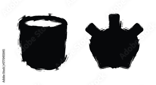 Simple black and white sketch of a can and a vase illustration