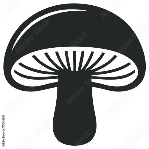 Dark Edible Mushroom Silhouette with Gills Fungus Icon Culinary Plant Graphic Design