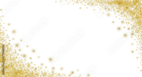 Sparkling golden glitter and confetti particles forming a festive border on a black background isolated on transparent background