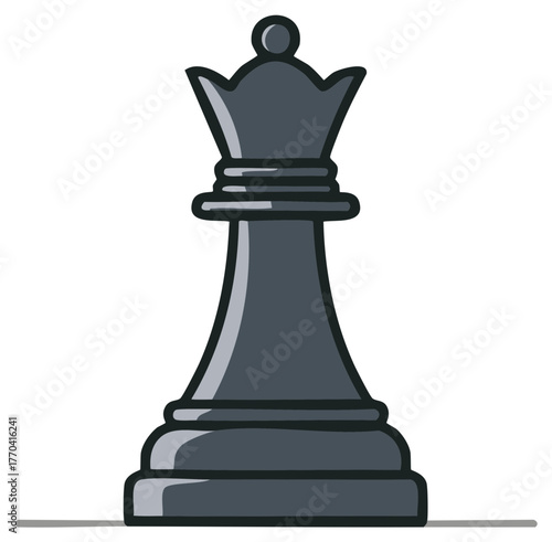 Black Chess Queen Piece Illustration with Simple Outline Style