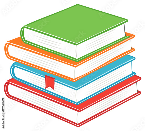 Stacked Colorful Books Illustration for Education and Reading Theme with Bookmark