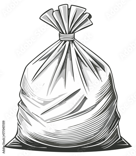 Plastic garbage bag with ties illustration, rubbish sack, waste bag, recycle bin, trash vector