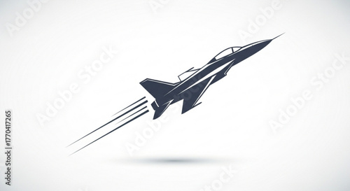 A dynamic fighter jet soaring upwards, , representing speed, power, and the cuttingedge of aviation technology