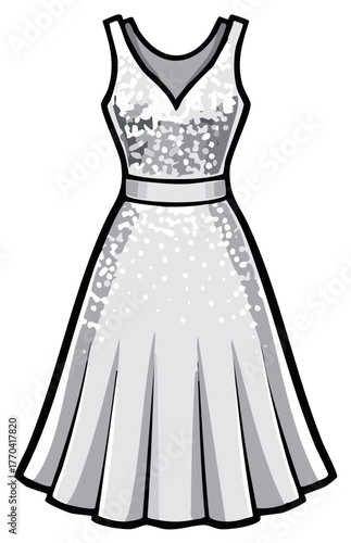 Elegant sleeveless V-neck party dress with a sparkling beaded bodice and flared skirt