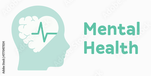 Brain, heart, mental health, medicine, mind, emotion, frequency, electrocardiogram, pulse, anxiety, head. Health, doctor, healthy, care, hospital, feeling. Vector, set, icon, patient