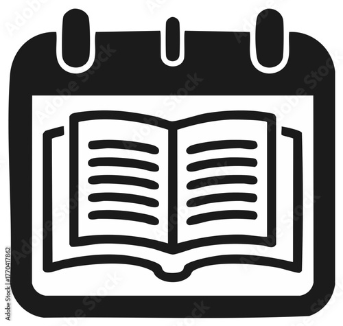Open book on calendar page icon symbolizing scheduled study, learning, and important educational dates