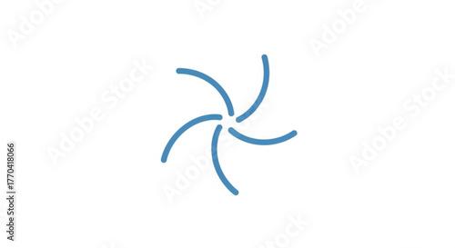 Abstract blue swirl symbol with five curved lines rotating around a central point