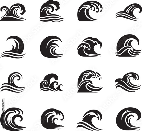 Ocean Wave Symbolism: A collection of artistic renderings showcases the power and beauty of the ocean's waves. The imagery captures various forms.