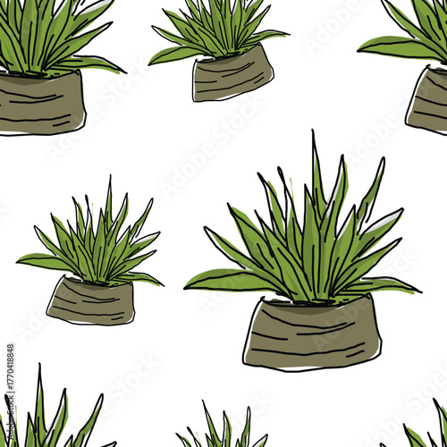 seamless pattern with plant on the pot cartoon illustration.eps