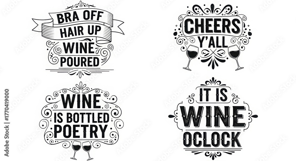 Fototapeta premium Illustration of wine quote lettering collection, vector design