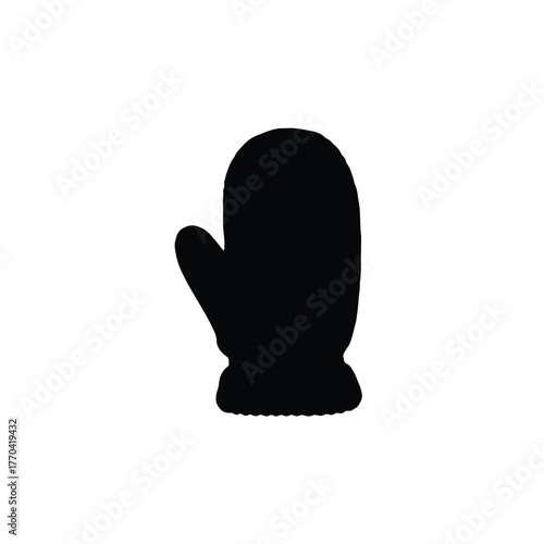 Simple black silhouette of a single mitten on a white background