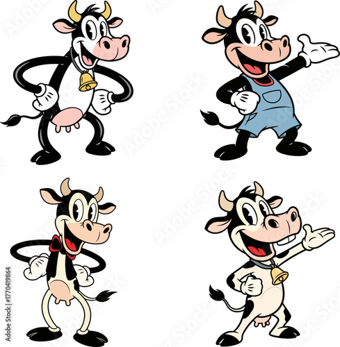 retro cartoon cow mascot collection