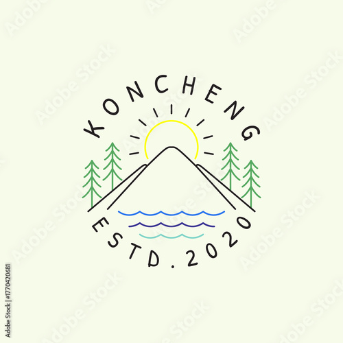 lake outdoor line vintage logo design vector