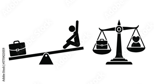 Work life balance illustrated with a person on a seesaw graphic
