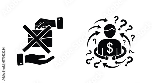 Fragile handling and return policy symbols displayed in a black and white icon set