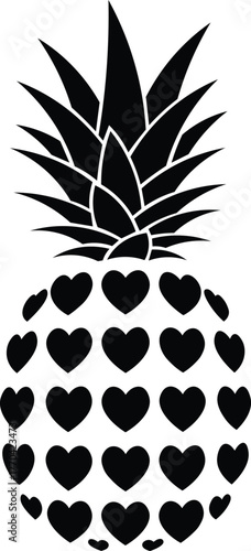 Whimsical pineapple silhouette adorned with hearts, perfect for summer promotions, creative designs, and adding a touch of love to your tropical projects