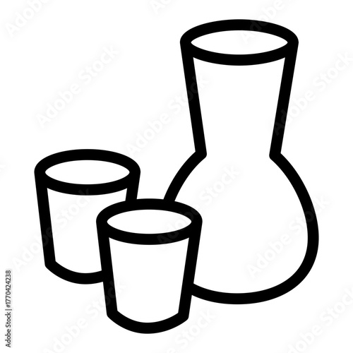 Sake jug and glasses line icon, japanese beverage line and solid icon. Alcoholic drink, alcohol sign on white background, style icon mobile or web design.
