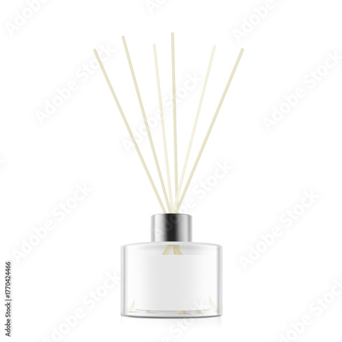 Aroma stick diffuser or reed diffuser mockup. High realistic. Vector illustration isolated on white background. Ready for use in presentation, promo, advertising and more. EPS10.