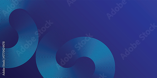 Abstract blue glowing geometric lines on dark blue background. Modern shiny blue circle lines pattern. Futuristic technology concept. Illustration