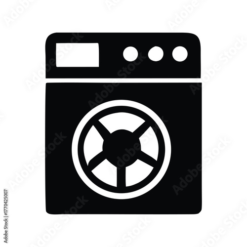 Washing Machine Icon Simple Black Silhouette for Laundry and Home Appliance Design