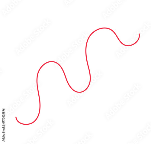 Wavy squiggle thin red line, vector illustration, decorative abstract art