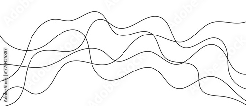 Wavy squiggle irregular lines, minimalist black and white background. Curved long lines. Abstract wavy doodle chaotic vector illustration