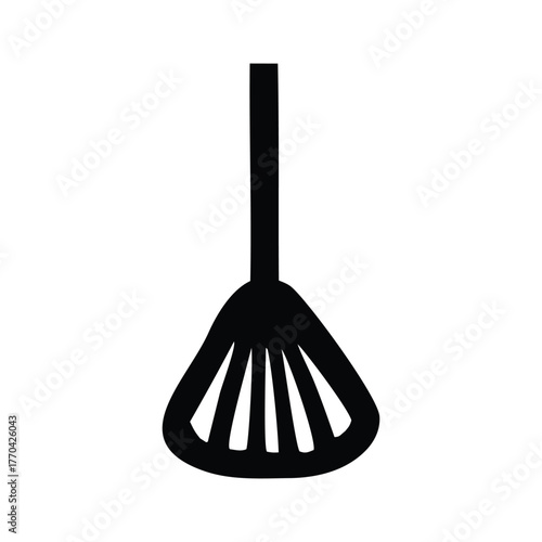 Essential kitchen utensil featuring a sleek black silhouette of a slotted spatula, perfect for frying and turning food with ease and efficiency, isolated on a clean white background