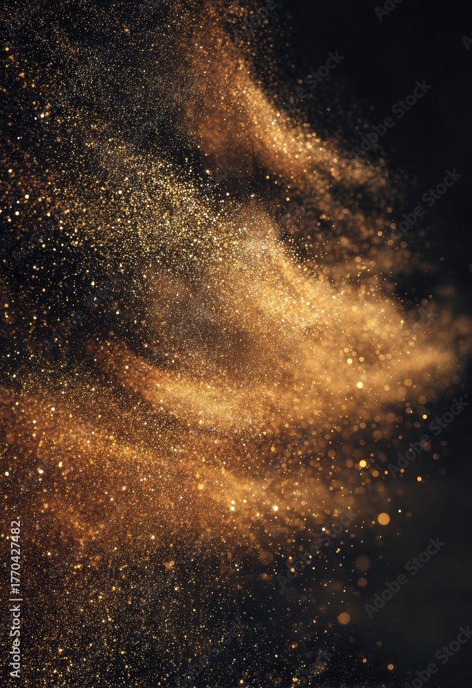 Obraz premium Golden particles falling against a dark background, creating a luxurious abstract atmosphere full of light and elegance.