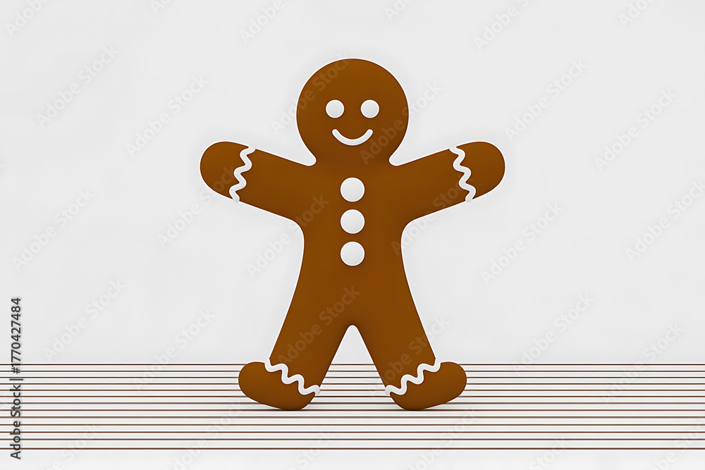 Obraz premium A brown gingerbread figure stands cheerfully, arms outstretched, evoking holiday sweetness and warmth.
