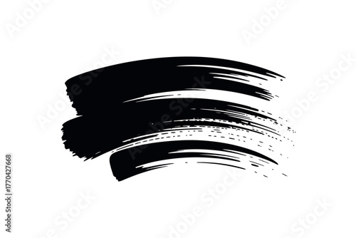 A bold black brushstroke sweeps across a white background.
