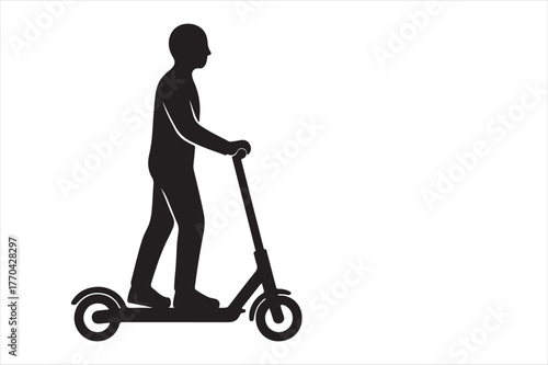 A person riding an electric scooter in a clean silhouette against a white background