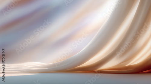 光が差し込む柔らかなドレープカーテンのパステルカラー抽象背景