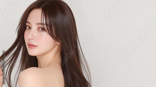 長い髪の女性が振り返る美容ポートレート