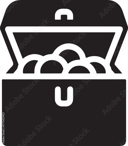 Open treasure chest icon filled with gold coins simple symbol