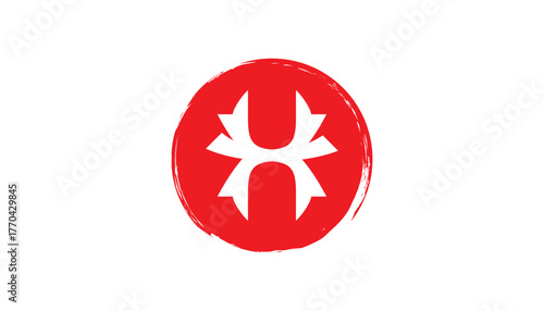 Creative Japanese Chinese Inspired Letter H Logo in cyrcle design template