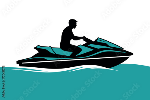 Silhouette of a person riding a jet ski on the water