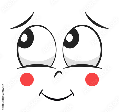 Shy face with rosy cheeks. Funny emoticon vector illustration