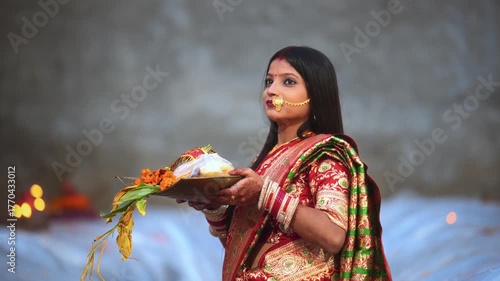 Newly Married Woman Performing Chhath Puja Ritual with Soop