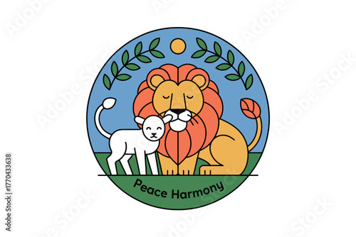 A lion and a lamb peacefully resting together, symbolizing harmony and coexistence.