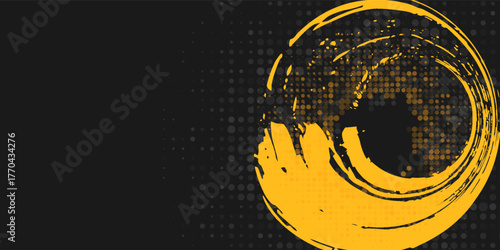 Black and yellow abstract background with halftone dot style.