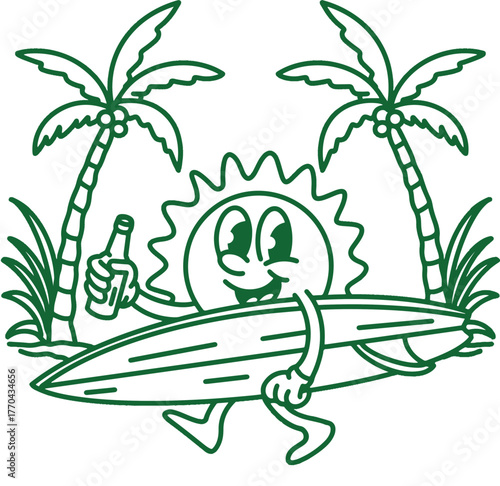 illustration beach skull island surfing vector outline	

