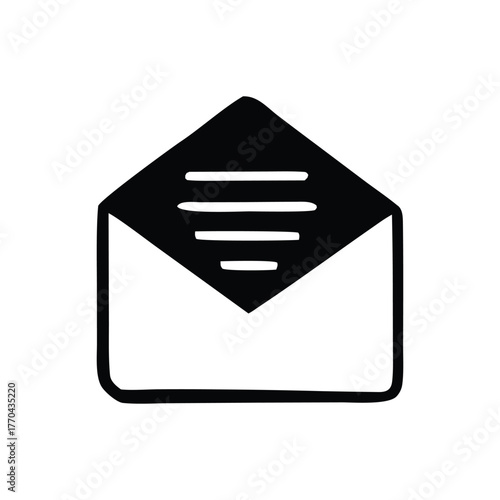 Open Envelope Icon A Simple Black and White Graphic for Communication and Messaging
